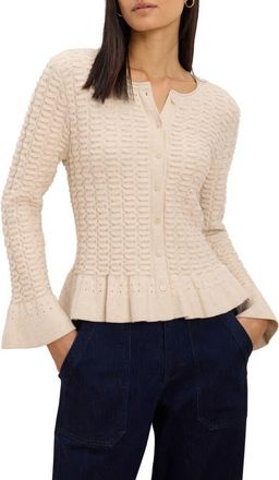 Nic+Zoe Frill Textured Cotton Blend Cardigan in Pale Sisal at Nordstrom, Size Xx-Large