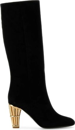Ferragamo Elegante Doria 85 Enkellaarzen - Dames - Laarzen met Hak - Zwart - 36 1/2 EU - Schoenen