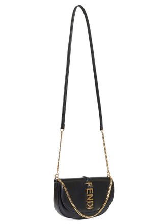 Fendi Womens Black Fendigraphy Wallet On Chain Calf Leather Bag