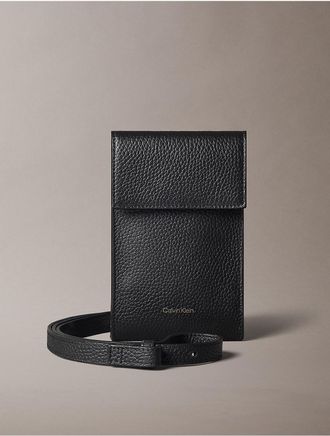 Calvin Klein Mens Foil Embossed Phone Crossbody - Black