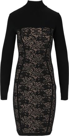 Elisabetta Franchi Lace Panel Fitted Knit Day Dress