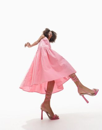 Asos cotton sleeveless dropped waist midi smock dress in pink