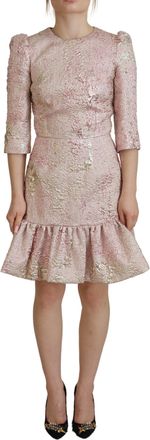 Dolce & Gabbana Roze Jacquard 3/4 Mouw Sheath Midi Damesjurk
