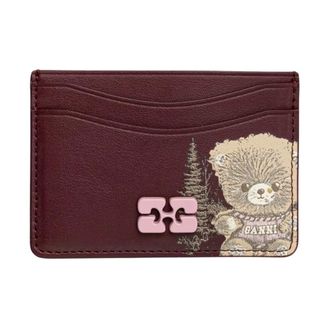 Ganni Tarjetero Bou con estampado Forest Teddy - Accessories - Mujer - Rojo - ONE SIZE