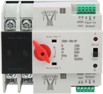 OEM Inversor De Fuente Autom&aacute;tico, Fuente De Alimentaci&oacute;n Dual De 2 V&iacute;as, Interruptor De Transferencia Autom&aacute;tico Zgq5-100/2p 220v, Montaje En Riel Din