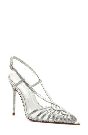 Schutz Seraphine Snakeskin Embossed Slingback Sandal in Silver at Nordstrom, Size 6.5