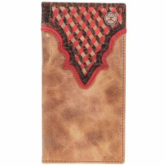 Hooey Mens Whip Smooth Rodeo Wallet With Aztec Print And Logo Rivet In Brown / Red / Tan