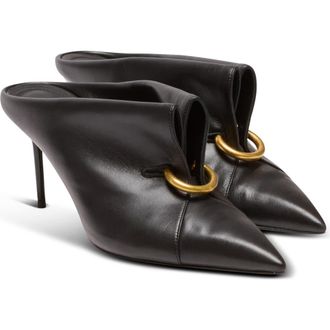 Balmain Lambskin leather mules with front piercing in Black at Nordstrom, Size 36 Eu