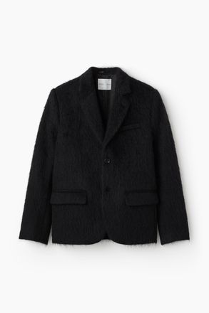 H&M Einreihiger Blazer aus einem flauschigen Wollmix - Schwarz