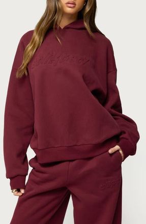Edikted Totally Logo Hoodie in Burgundy at Nordstrom, Size X-Small