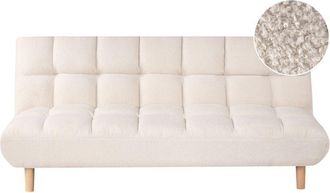 Beliani Sofa Bed Off-White Boucle Upholstery Wooden Legs 2 Seater Tufted Backrest Ouilted Seat Modern Design Armless RISOR