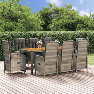 vidaXL Set Comedor Jard&iacute;n 9 Pzas Y Cojines Rat&aacute;n Sint&eacute;tico Gris Vidaxl