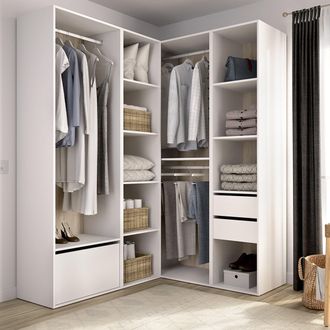 Dmora Guardaroba Grande Rawlinson, Armadio Camera Da Letto Modulabile, 11 Ripiani, Appendiabiti, 145x205h Cm Bianco