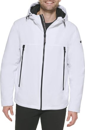 Calvin Klein Mens Sherpa Lined Hooded Soft Shell Jacket, White, XL