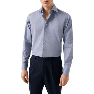 Eton Trim Fit Blue M&eacute;lange Cotton Dress Shirt in Dark Blue at Nordstrom Rack, Size 18.5