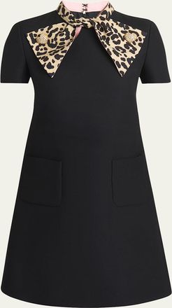 Valentino Garavani Leopard Bow Crepe Couture Mini Dress