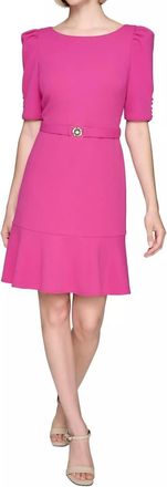 Karl Lagerfeld Puff-Sleeve A-Line Dress In French Fuchsia