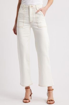 Frame Denim The Trapunto High Waist Ankle Straight Leg Jeans in Au Natural Clean at Nordstrom, Size 34