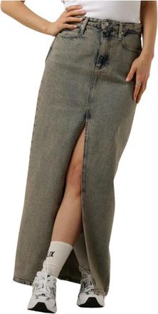 Calvin Klein Maxi denim rok met split aan de voorkant - Dames - Spijkerrokken - Blauw - W25 - Denim - Rokken