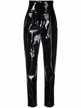 Philipp Plein high-waisted long latex trousers - women - Polyester/Polyurethane/Polyester/Spandex/Elastane - S - Black