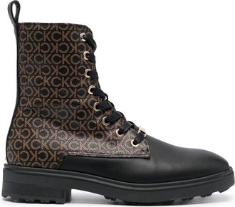 Calvin Klein lace-up monogram biker boots - women - Leather - 40 - Black