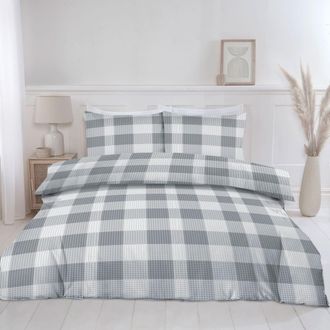 Lewis's Delilah Gingham Duvet Set - Grey - Single | TJ Hughes