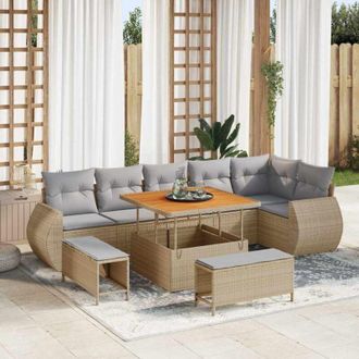 vidaXL Vidaxl - Conjunto De Sof&aacute; De Jard&iacute;n Con Coj&iacute;n 9 Pcs Beige Y Gris Claro