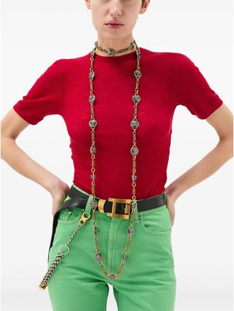 Versace Embroidered Wool Ribbed Knit T-shirt