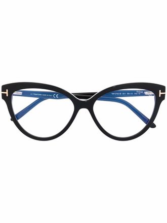 Tom Ford Eyewear logo cat-eye glasses - unisex - Acetate - 56 - Black