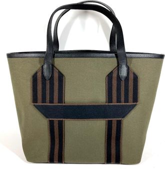 Herm&egrave;s Black Khaki Taurillon Clemence Leather Handbag Shoulder Bag Tote Bag (Pre-Owned)