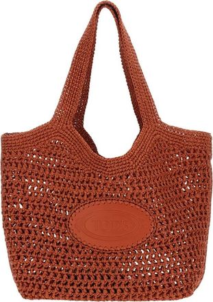 Tod's Rieten Gehaakte Tote - Dames - Shoppers - Rood - ONE Size - Leer - Tassen