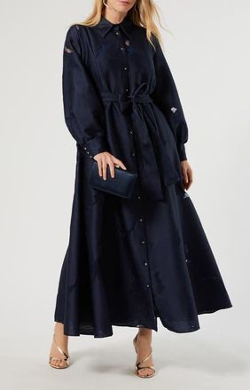 Marina Rinaldi Mreasta Jacquard Shirtdress in Navy at Nordstrom, Size 18W