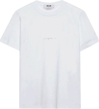 Msgm Wit Katoenen T-shirt met Logo Print - Dames - T-shirts - Wit - L - Katoen - Tops