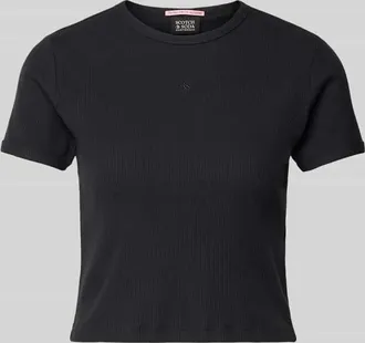 Scotch & Soda Cropped T-Shirt mit geripptem Rundhalsausschnitt in Black, Gr&ouml;&szlig;e XL