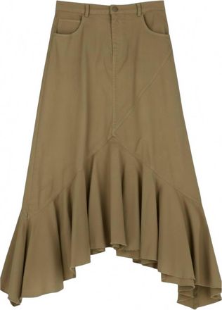 Dixie Womens Frayed Hem Hi Low Ruffle Skirt In Khaki
