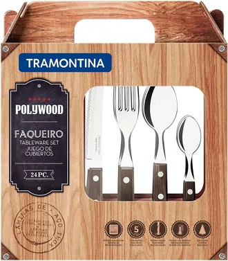 Tramontina Cuberter&iacute;a 24 Piezas Polywood Casta&ntilde;o