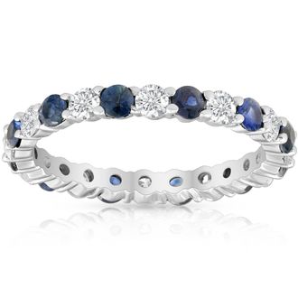 Pompeii3 1 1/2ct Sapphire & Diamond Eternity Wedding Ring 14K White Gold Size Selectable
