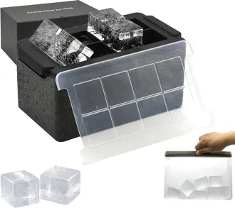 OEM Moldes Para Cubitos De Hielo Transparentes: M&aacute;quina Gigante De 5 Cm Para Hacer 8 Cubitos De Hielo Transparentes Grandes Para Whisky Y C&oacute;cteles Con Bol