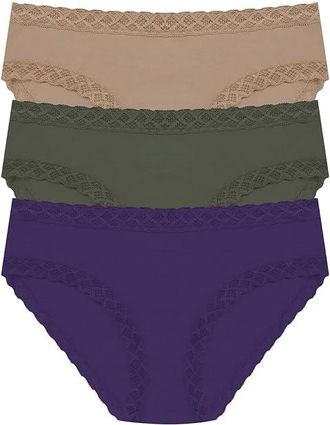Natori Bliss Girl Brief 3-Pack Womens Underwear Vivid Grape/Flint/Cafe : L (Womens 14-16), Cotton/Lace/Lycra