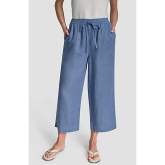 DKNY Drawstring Crop Linen Pants in Liberty Sky at Nordstrom, Size X-Large
