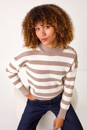 Roman Button Shoulder Stripe Knit Jumper