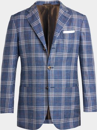 Kiton Men & apos;s Wool, Silk and Linen Glen Plaid Single-Breasted Sport Coat