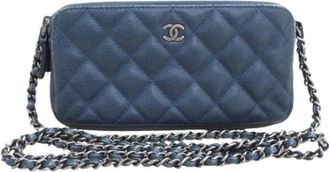 Chanel Pre-owned Matelass&eacute; Caviar Skin 2way Chain Wallet - Dames - Vintage Schoudertas - Blauw - ONE Size - Leer - Vintage