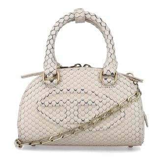 Diesel Handbags, female, Beige, Size: ONE SIZE Snake Print Logo-Embossed Zip Bag