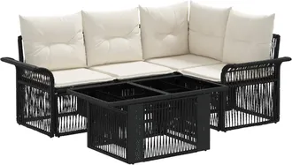 vidaXL Conjunto De Sof&aacute;s De Jard&iacute;n 5 Uds. Negro Y Blanco Crema Vidaxl