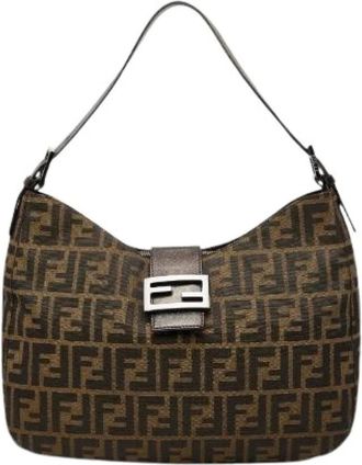 Fendi Pre-owned Shoulder Bags, female, Brown, Size: ONE SIZE Pre-owned Zucca Canvas Leather Shoulder Bag