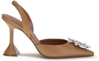 Amina Muaddi Brown Calf Leather Bos Taurus High Heel Womens Pumps