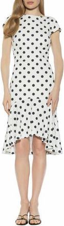 Alexia Admor Renata Cap Sleeve Handkerchief Hem Knit Dress in Ivory Polka at Nordstrom Rack, Size X-Small