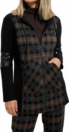 Joseph Ribkoff Plaid Hooded Jacket In Black/brown