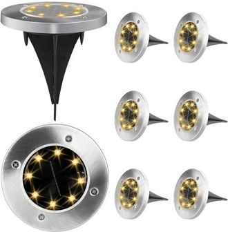 No Brand 8 Unidades De Luces Solares De Suelo De 8 Led De Luz Blanca C&aacute;lida, L&aacute;mparas De Disco Empotrables Impermeables Ip65 Para Entradas De Veh&iacute;culos, Patios